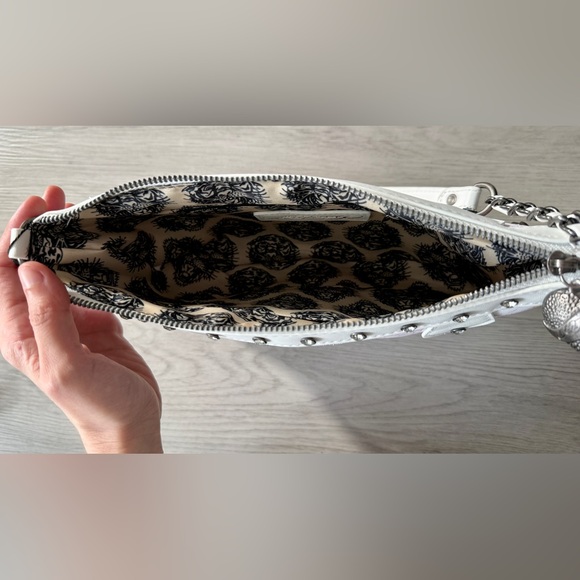 NWT Ed Hardy Handbag Black Pink Flaming Skull Rhinestone Studded Shoulder Bag - Picture 3 of 5